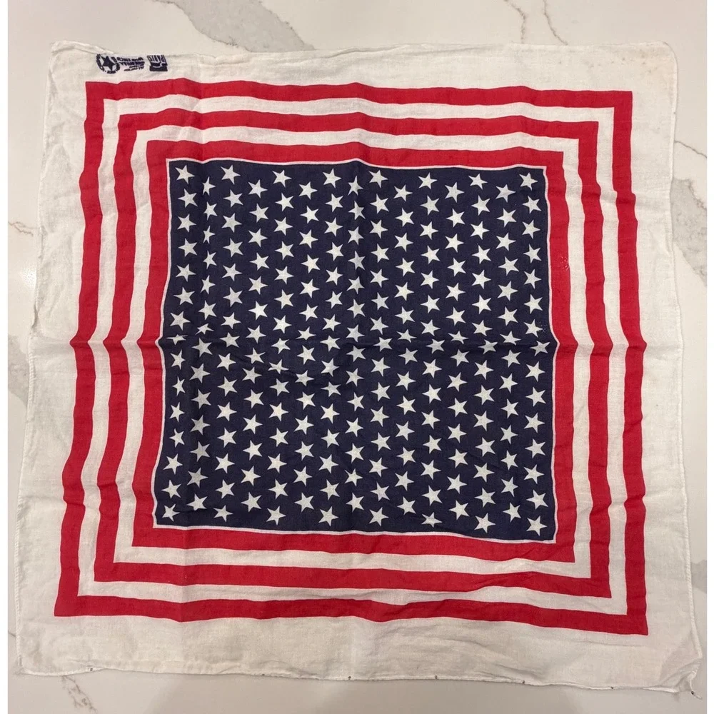 Vintage Paris Accessories USA Flag Bandana Stars Stripes Cotton Made in USA Red